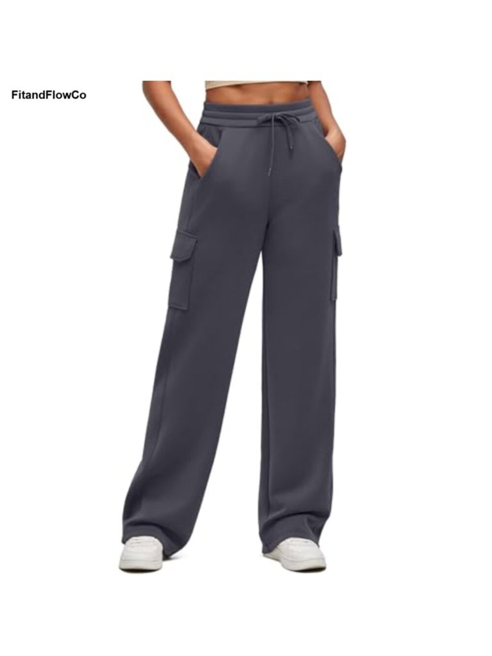 Modal Soft Wide Leg Cargo Sweatpants Drawstring Casual Pants Pockets